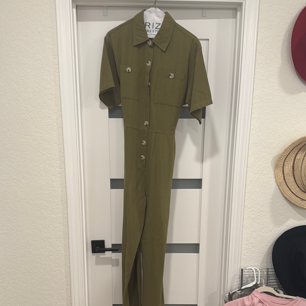 Olive Green Button-Up Jumpsuit